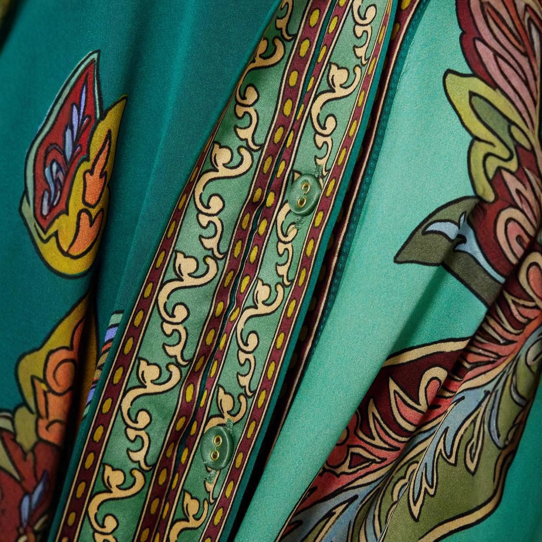 Collared lantern sleeve long-sleeved printed dress