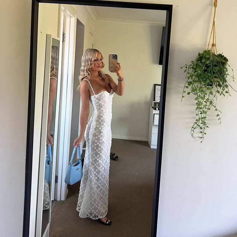 Strapless slip maxi dress with lace trim