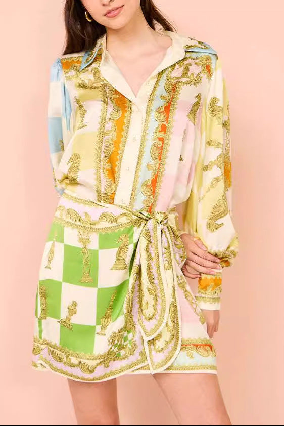 leila Lantern sleeve printed mini dress