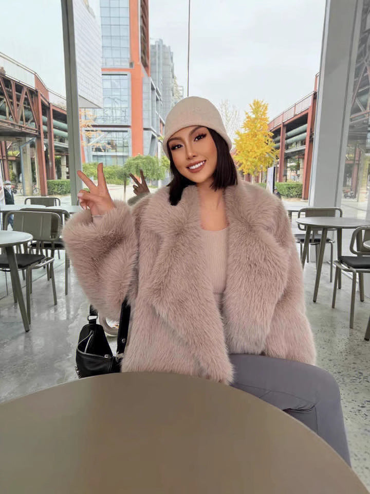 suit collar imitation fur midi length coat