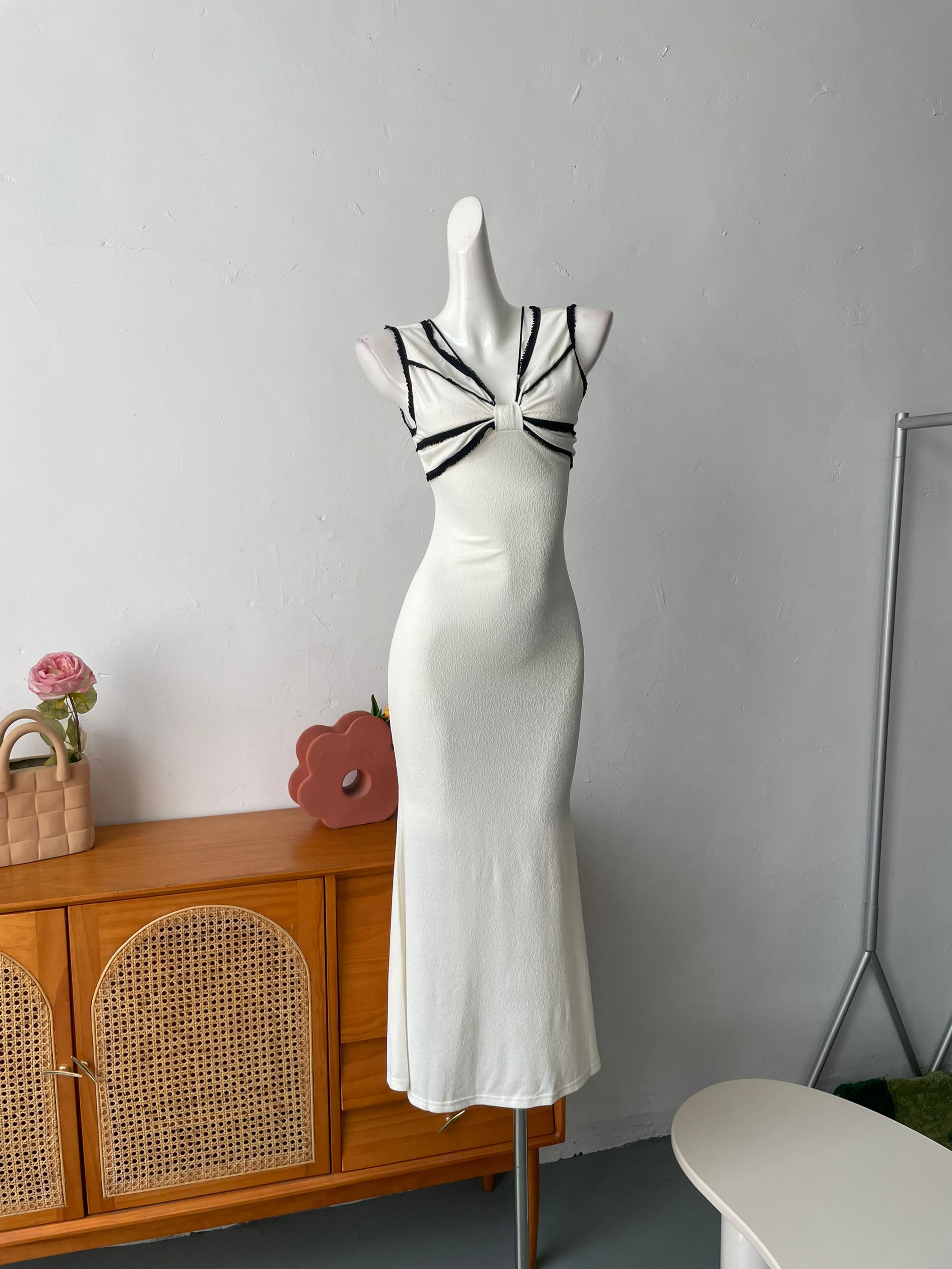 white butterfly design midi dress