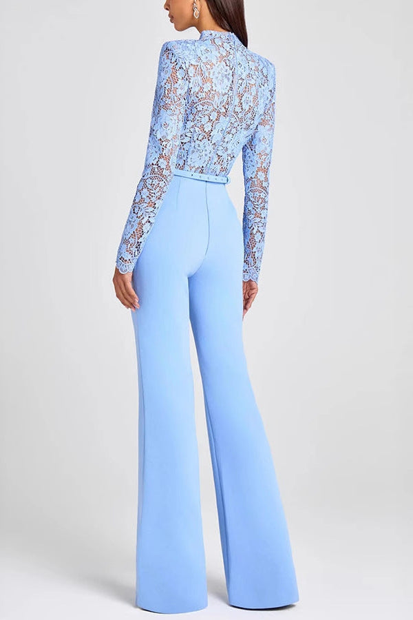 blue Lace-trimmed tassel jumpsuit