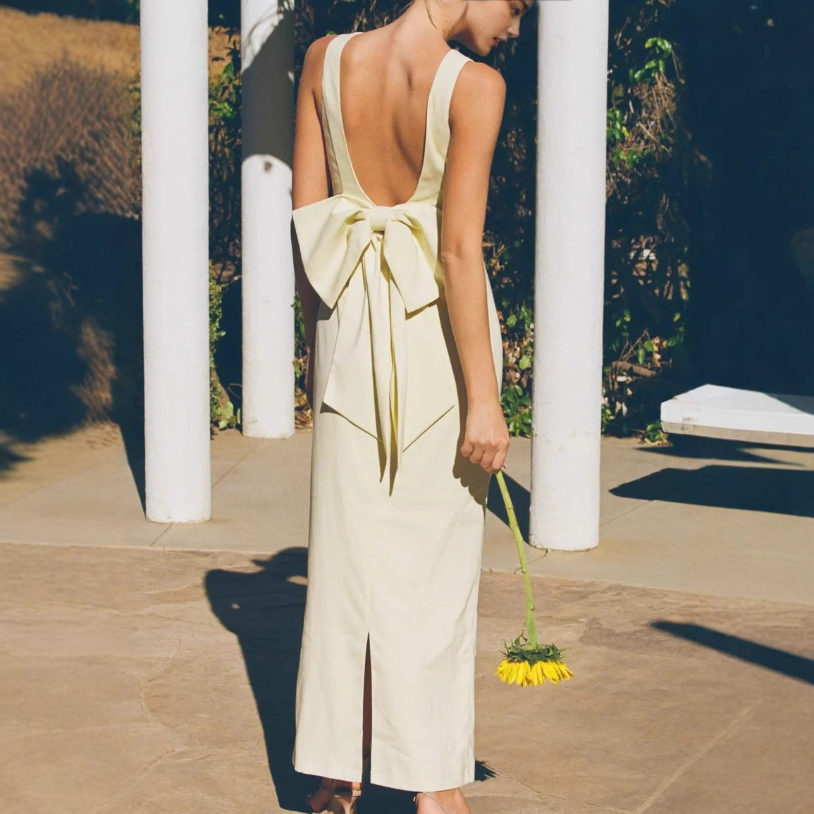 elsa bow backless maxi dress