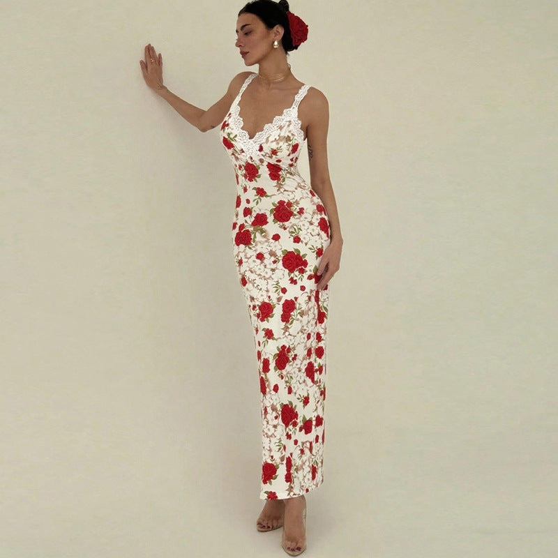 Paneled lace slip dress