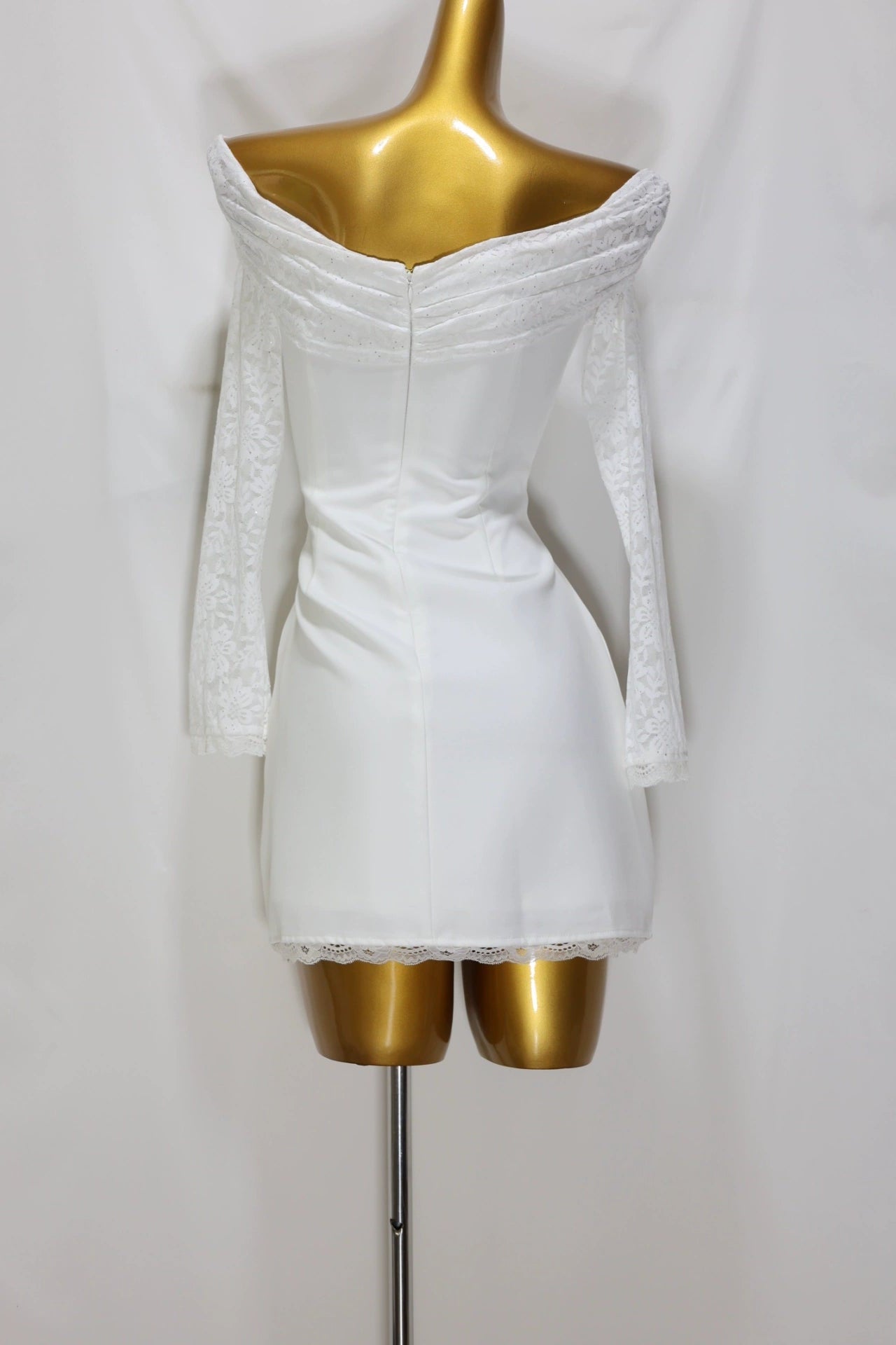 white long sleeve off shoulder min dress