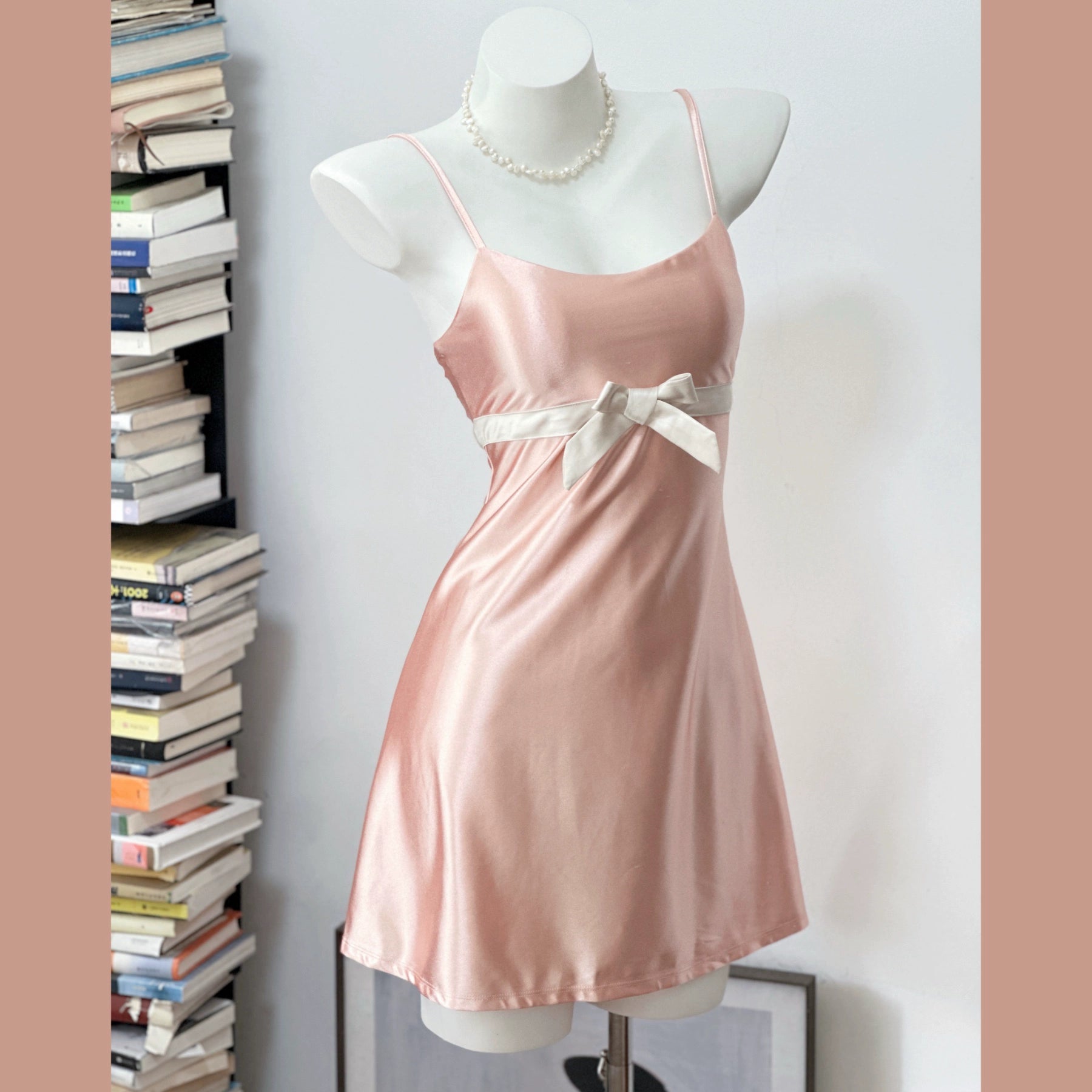 pink silk slip mini dress
