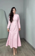 maria pink long sleeve maxi dress