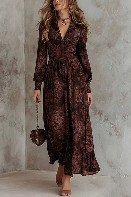 Solid Color Pleated Dress French maxi dress