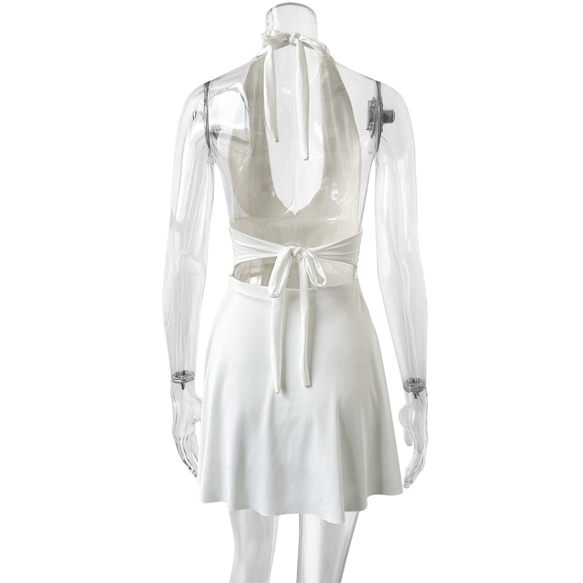 Lace-up V-neck tight pleated mini dress