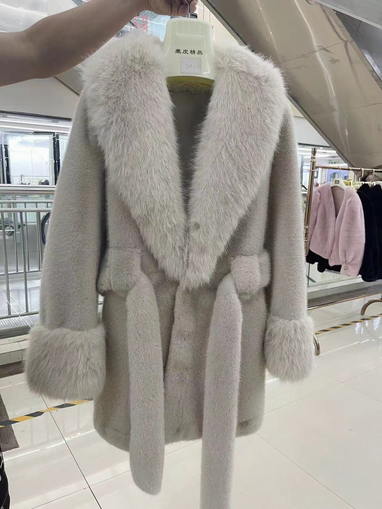 Big Fur Collar Long Mink Faux Fox Coat