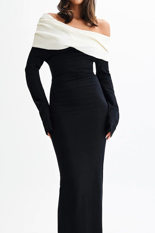 black Off-the-shoulder long-sleeved maxi dress