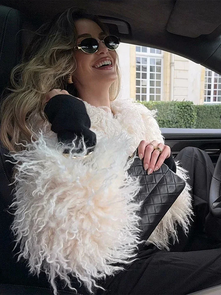 michaelia fur lapel jacket in white