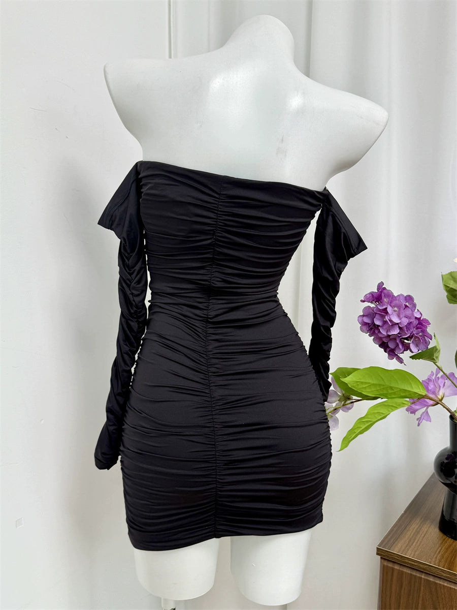 black off-the-shoulder mini dress