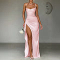 pink suspender slits maxi dress