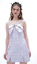 Lavender Tweed Mini Dress - Bowtie Detail Party Dress
