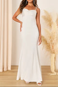 Radiant Promise White Satin Twist-Front Mermaid Maxi Dress