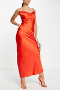 embellished satin cami maxi dress in burnt orange