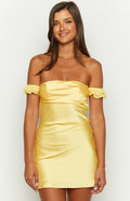 Silvia Yellow Satin Mini Dress - Bright Party Dress