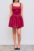 Square Neck Bowknot Zipper Mini Dress in red