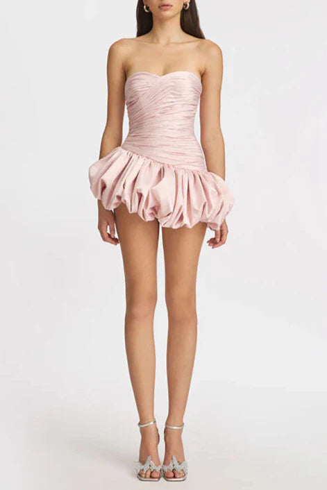 Balloon Draped strapless Mini Dress in pink