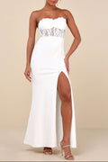 Sultry Persona White Lace Strapless Bustier Mermaid Maxi Dress