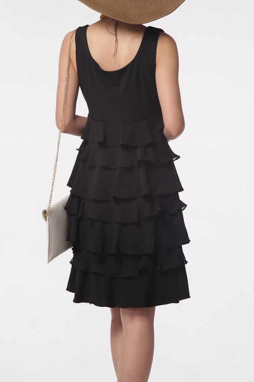 black knitted chiffon sleeveless vest A-line mini dress