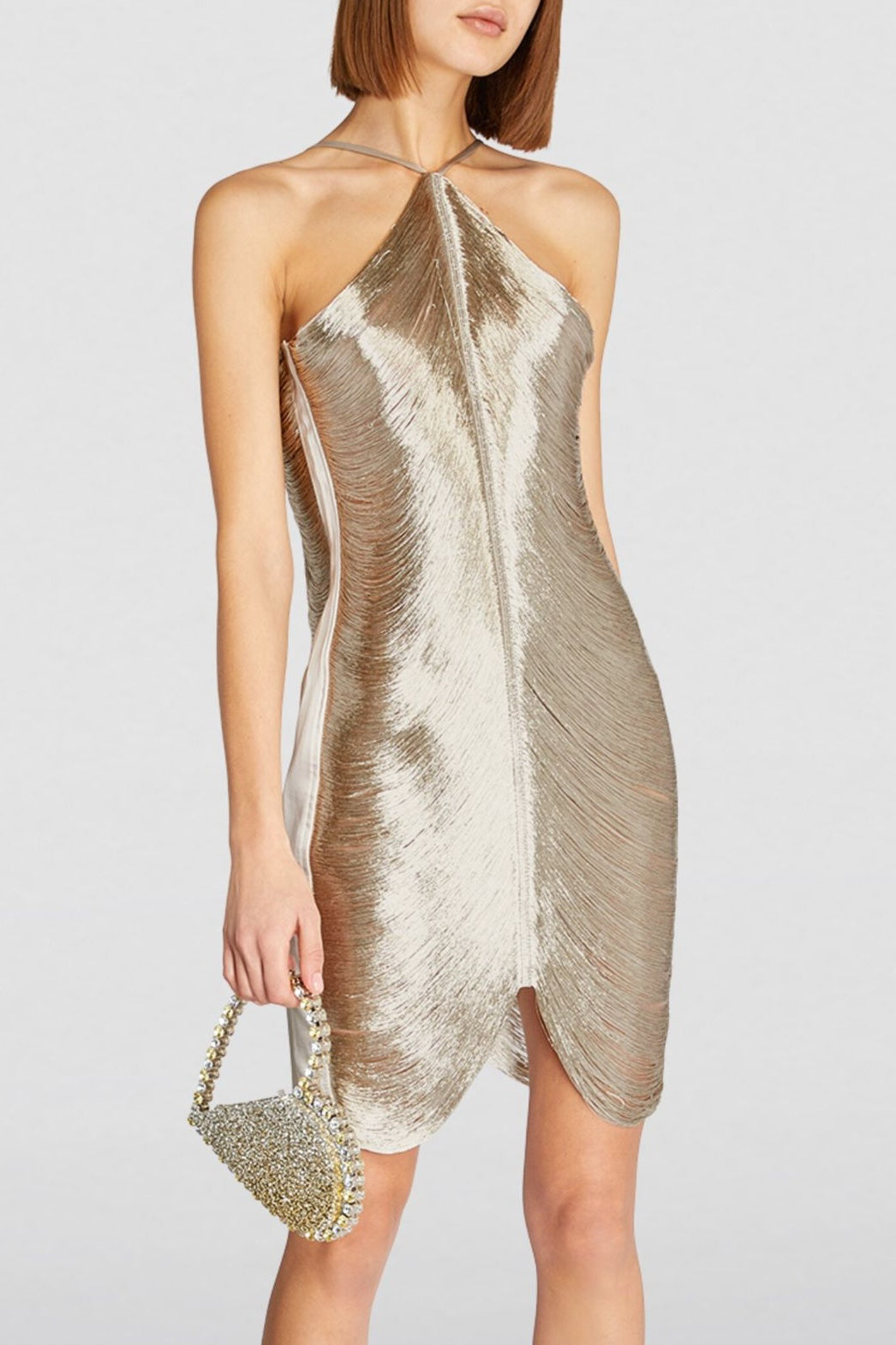Veroty Silver Fringe Mini Dress - Halter Party Dress