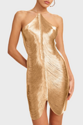 Veroty Gold Fringe Mini Dress - Halter Party Dress