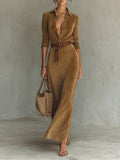 Suede Single-breasted Lapel Maxi Dress