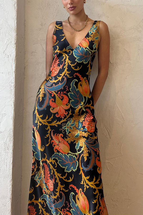 Satin Print Slip Maxi Dress