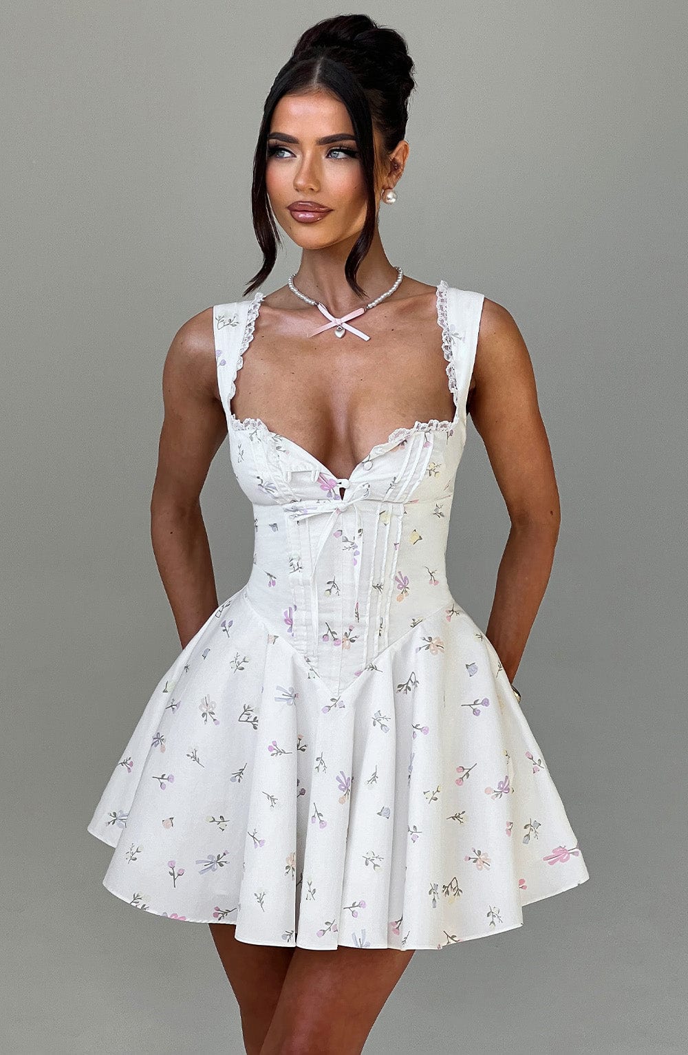 Antonella Floral Mini Dress - Romantic Lace-Up Back Party Dress