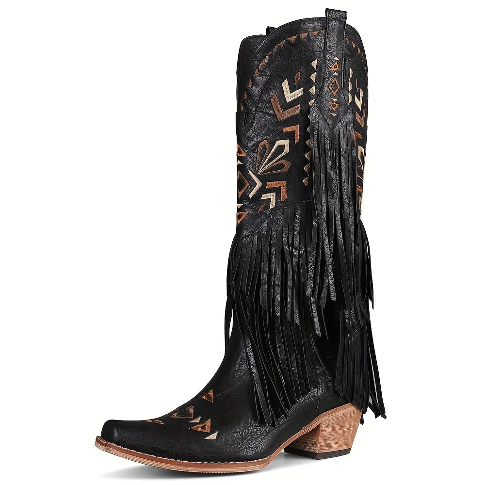 Fringe Stitch Design Cowgirl Boots