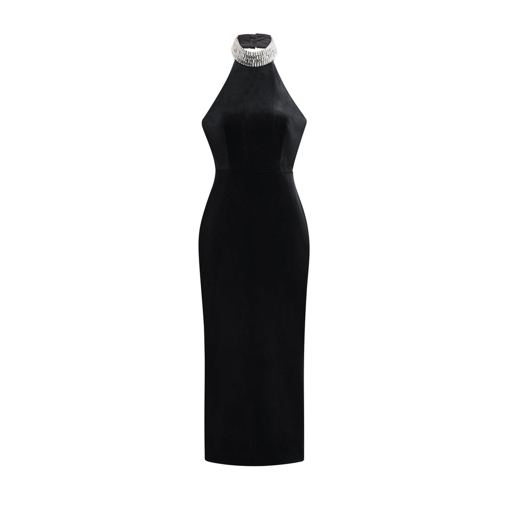 Caisa embellished turtle-neck black dress