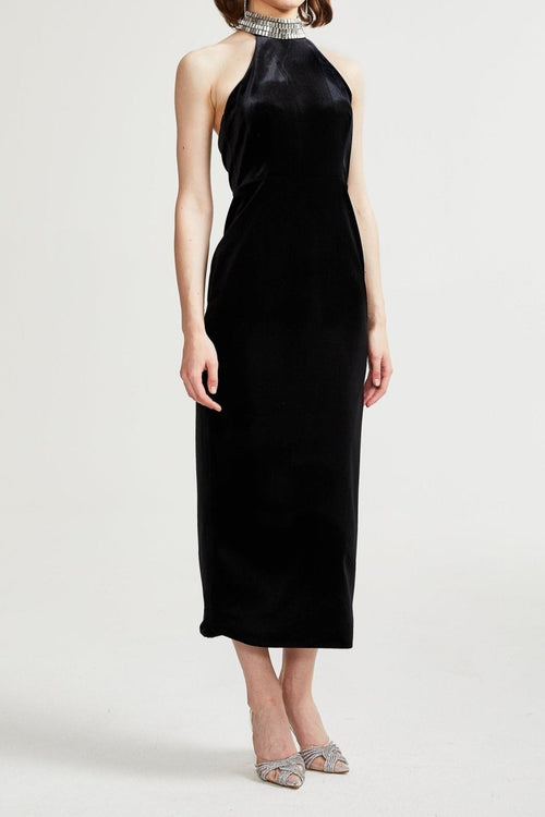 Caisa embellished turtle-neck black dress