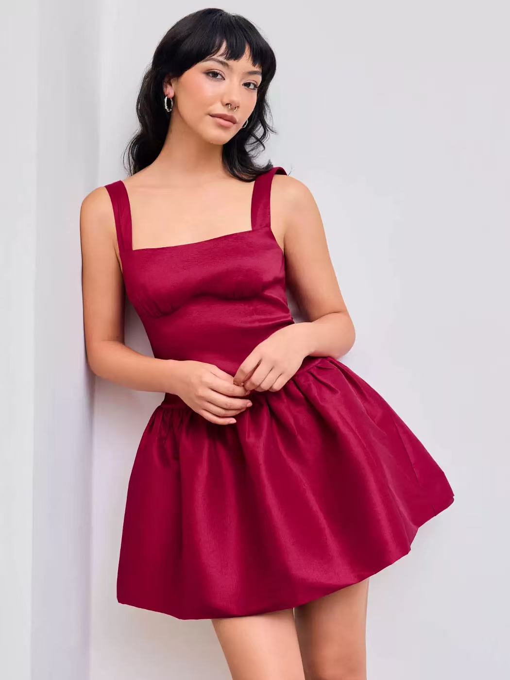 camisole waist slim sleeveless mini dress in red