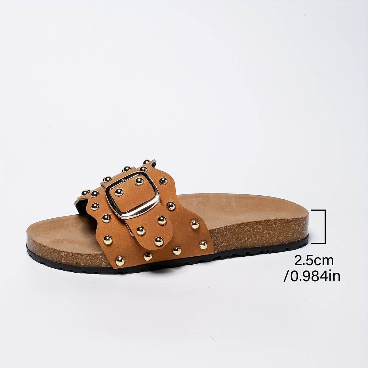 Cognac Rivet Slide Sandals