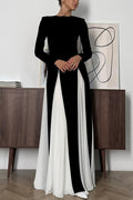Panelled Tulle Long Sleeve A-line Maxi Dress