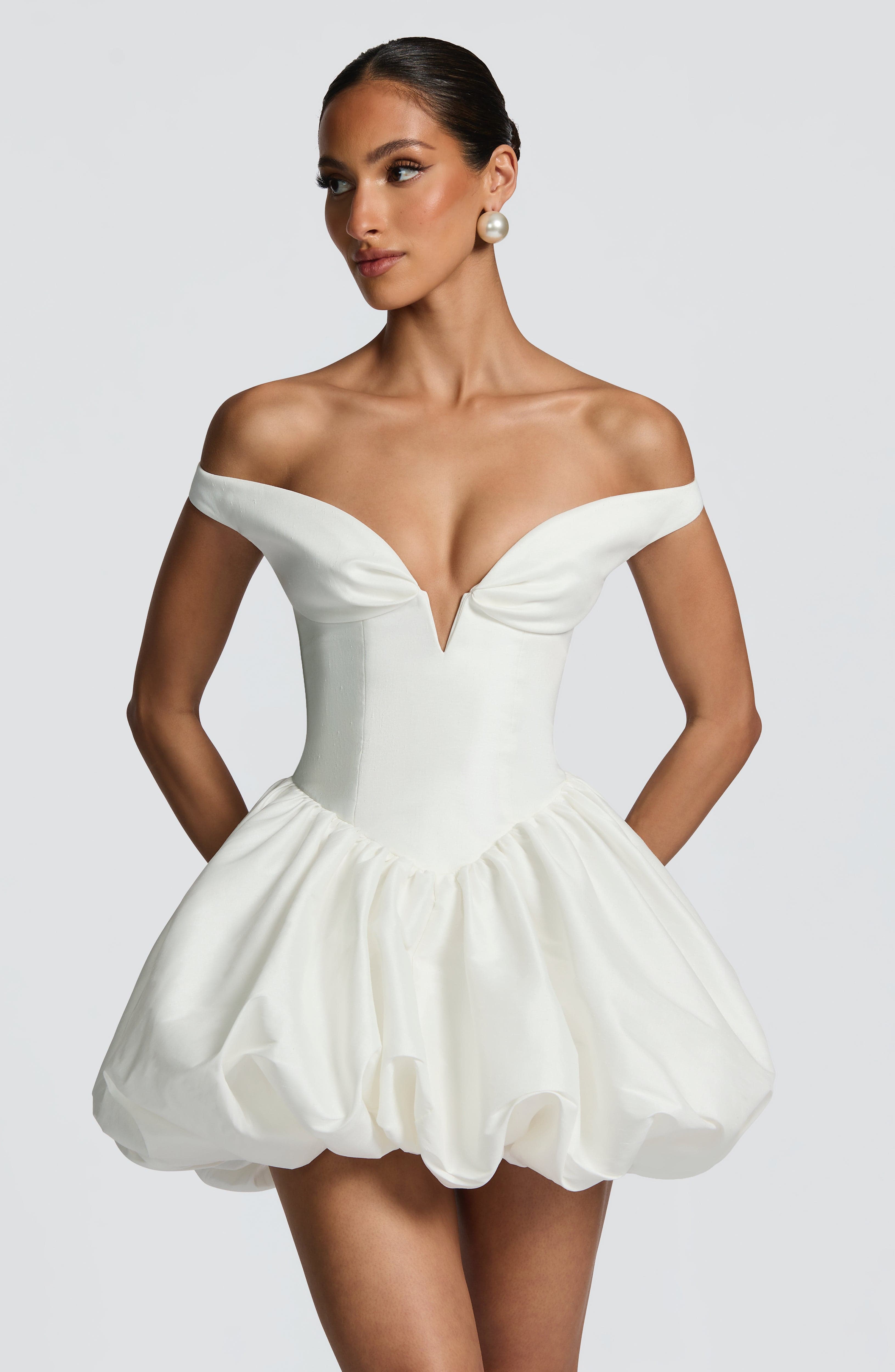 Eileen Ivory Mini Dress - Elegant Satin Party Dress