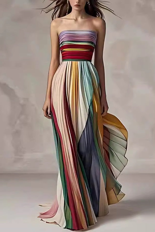 Sexy Off-shoulder Tube Top Waist Color Maxi Dress