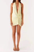 pale yellow Beach Halter Neck Mini Dress