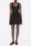 ribbed pointelle knit mini dress in black