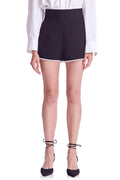 Imitation Pearl Trim High Waist Shorts in black