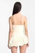 Balloon Draped strapless Mini Dress in white