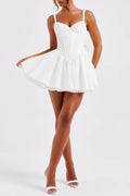 lace ruffle trim corset mini dress in white
