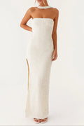 halter strapless slit Maxi Dress in Ivory