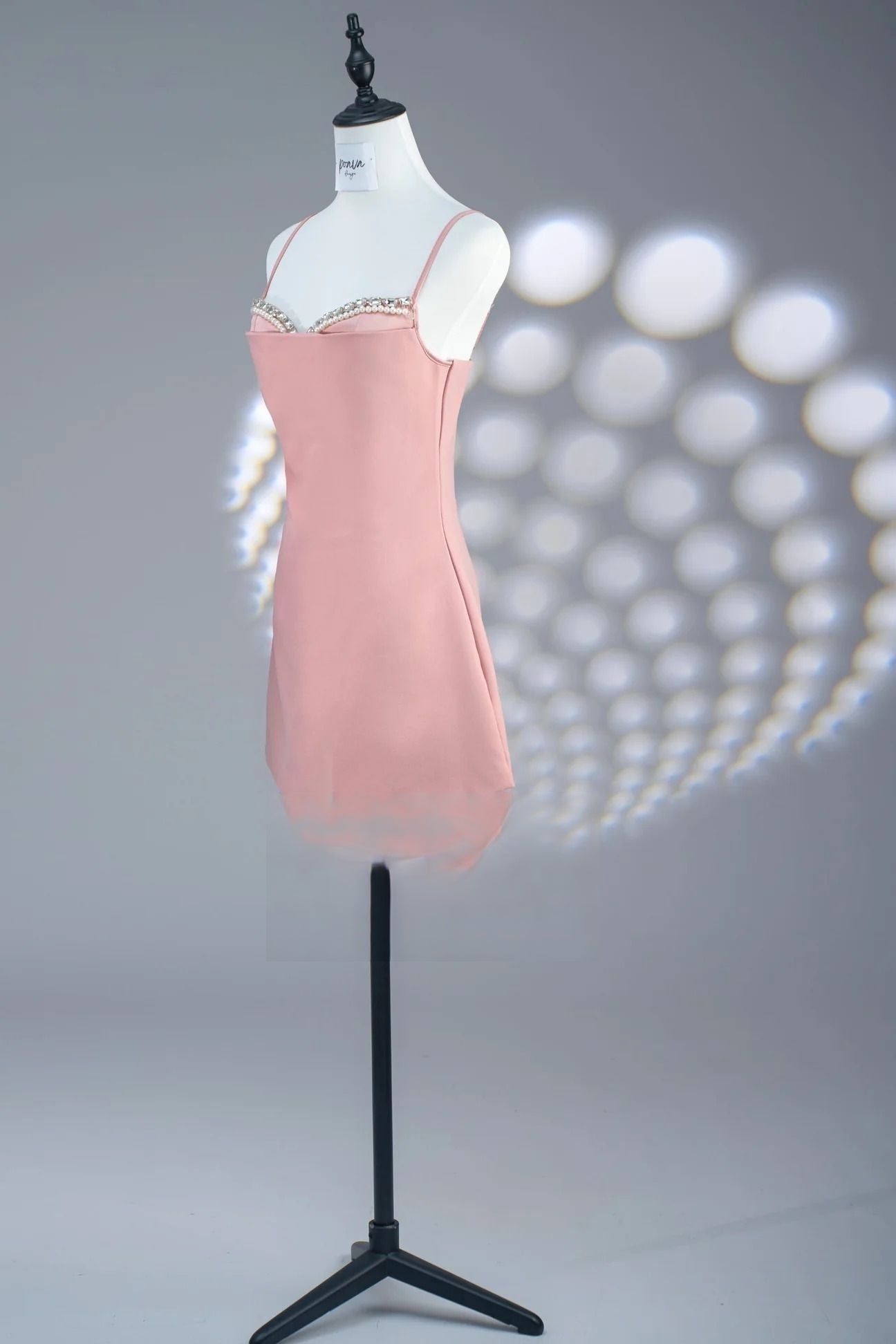 Pink Embellished Mini Dress - Beaded Party Dress with Sparkle