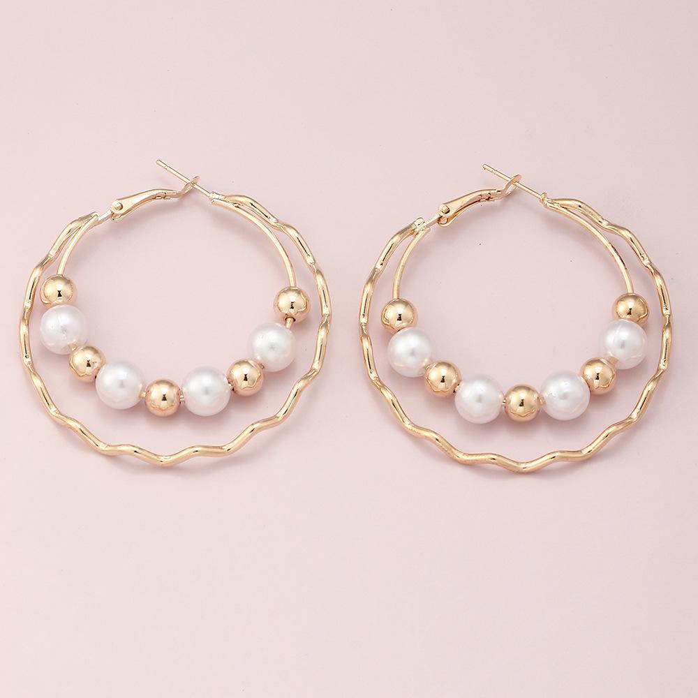 Double Layer Pearl Hoop Earrings