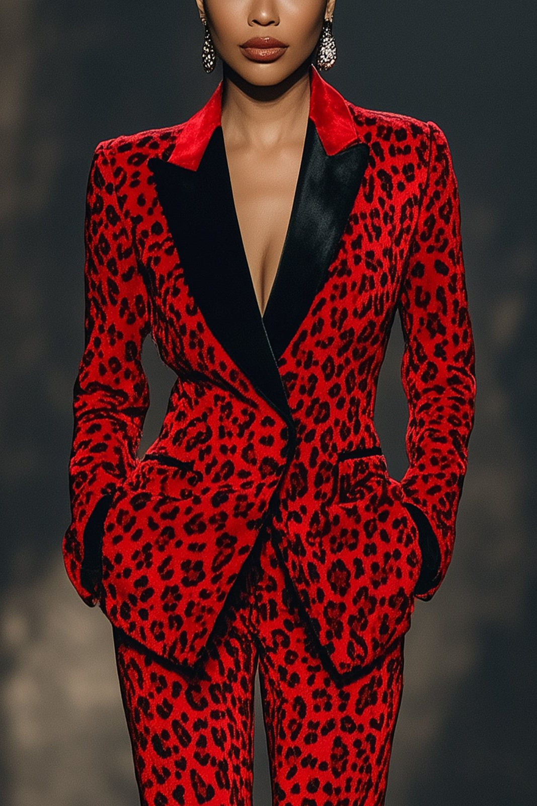 Striking Red Leopard Print Suit