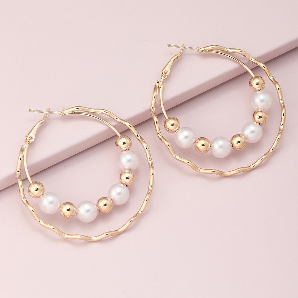Double Layer Pearl Hoop Earrings