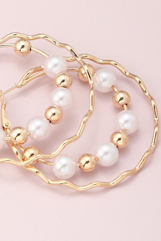Double Layer Pearl Hoop Earrings